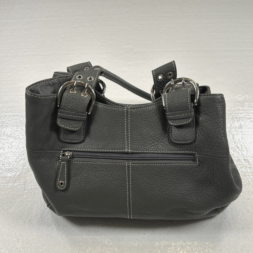 TIGNANELLO Perfect 10 Pebbled Leather Purse Satchel Handbag Double Handles Gray